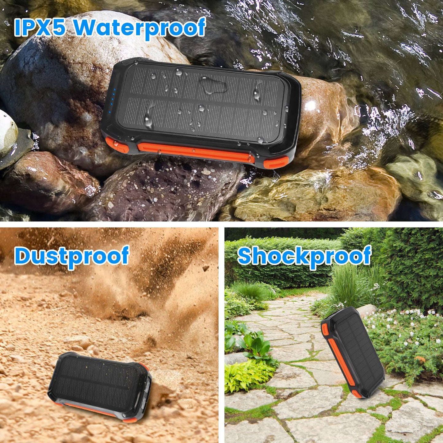 1Pc Portable Solar Charger 49800mAh Power Bank External Battery Pack 22.5W PD Fast Charging Built In 4 Cables 15W Wireless Charging LED Flashlight For Camping Hiking Picnic Travel