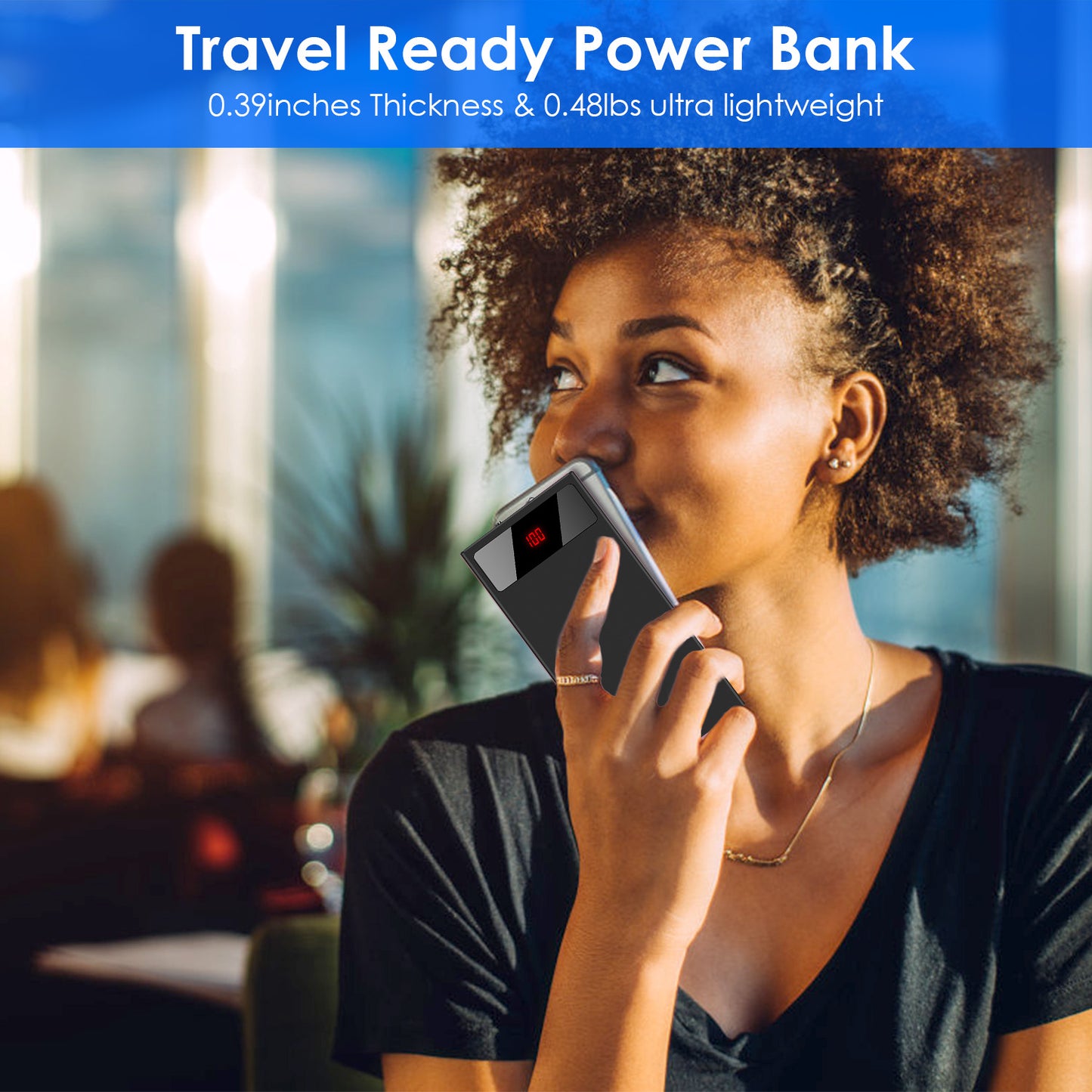 1Pc 20000mAh Power Bank Ultra-thin Phone Charger Dual USB Port Flashlight Battery Remain Display