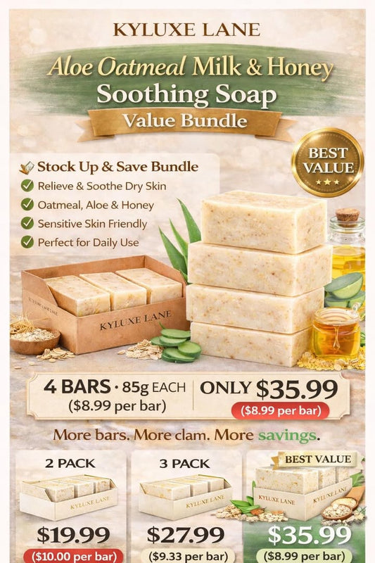 KYLUXE LANE  Aloe Oatmeal Milk & Honey Soothing Soap Value Bundle - 4 Bars Bundle